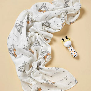 The Little Linen Company Muslin Wrap & Crinkle Toy Set - Giraffe