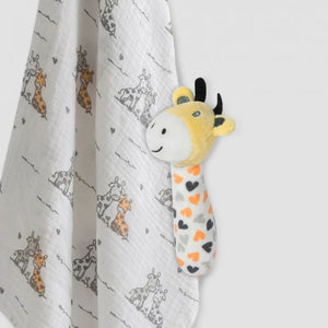 The Little Linen Company Muslin Wrap & Crinkle Toy Set - Giraffe