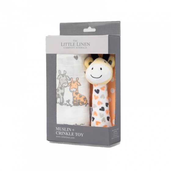 The Little Linen Company Muslin Wrap & Crinkle Toy Set - Giraffe