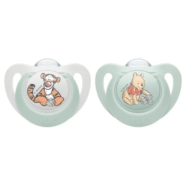 NUK Star Disney Winnie the Pooh Silicone Soother 2 pack - Choose from Blue, Pink, Green