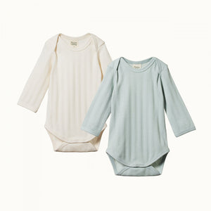 Nature Baby 2 Pack Derby Long Sleeve Bodysuits (Natural/Sea)