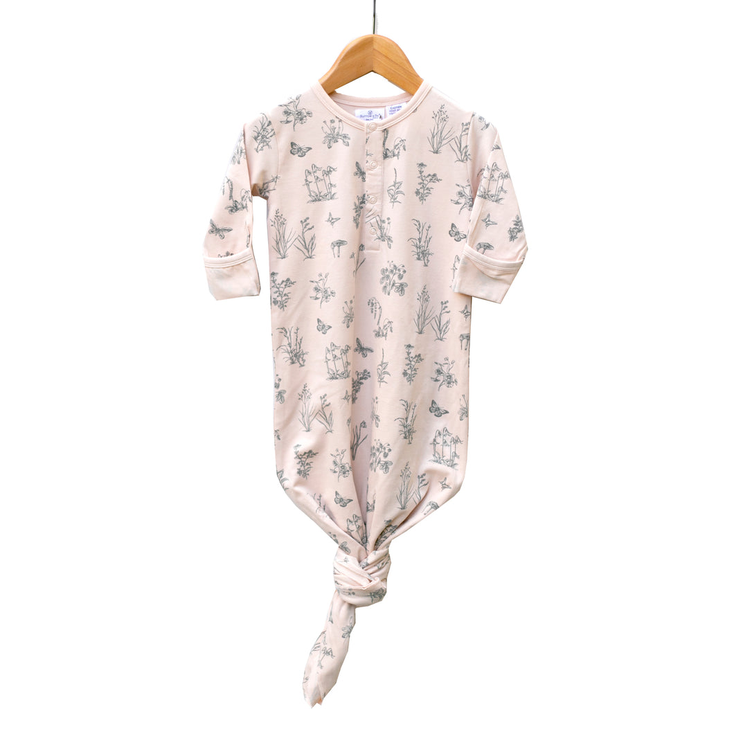 Burrow & Be Baby Sleep Gown - Blush Meadow Print (0-3 months)