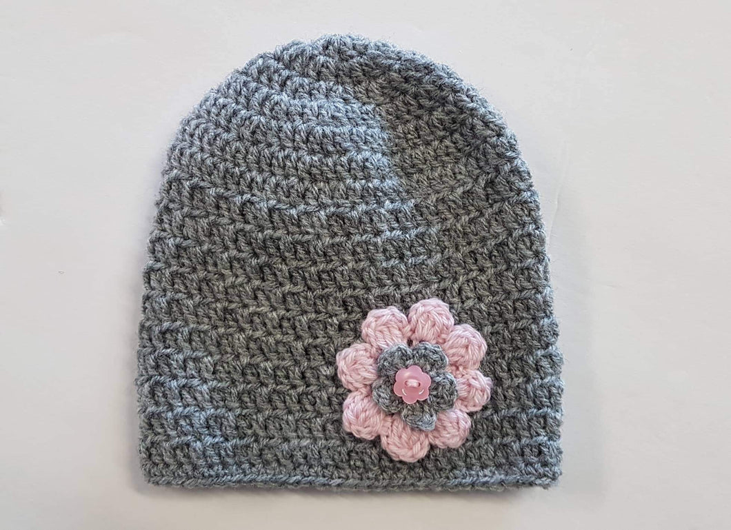 Merino Knitted Flower Beanies - 0-3 months