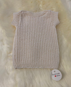 100% Pure Merino Knitted Vest/Singlet - 0-3 months - Cream