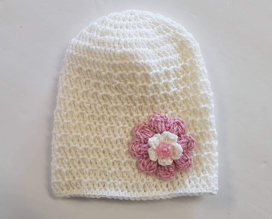 Merino Knitted Flower Beanies - 0-3 months