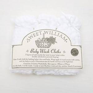 Sweet William Muslin Baby Washcloths 3 pk