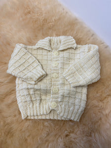 100% Merino Matinee Jacket with Collar - Cream - Newborn