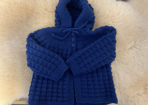 100% Pure Wool Hooded Jacket - Navy Blue - Size approx 9 months-2 years