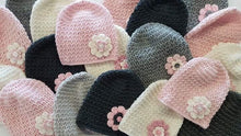 Load image into Gallery viewer, Merino Knitted Flower Beanies - 0-3 months
