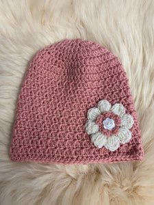 Merino Knitted Flower Beanies - 0-3 months