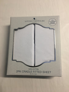 Living Textiles Jersey Cradle Fitted Sheet, 2 Pack (White) - 47 x 92cm