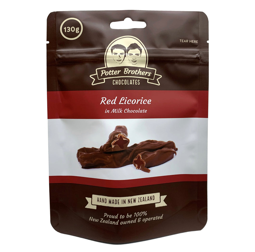Potter Brothers Red Licorice in Milk Chocolate 130g