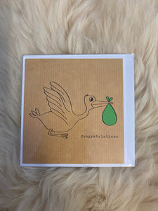 Congratulations - Stork Green - Greeting Card