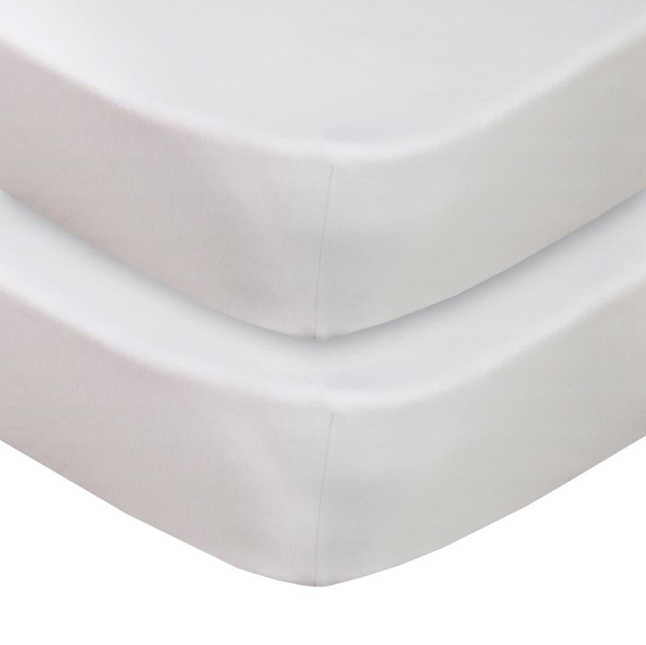 Living Textiles Cot Fitted Sheet 2 pack - Jersey White - 77 x 132cm