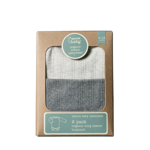 Nature Baby 2 Pack Derby Long Sleeve Bodysuits (Charcoal Marl/Light Grey Marl)