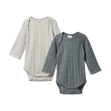 Load image into Gallery viewer, Nature Baby 2 Pack Derby Long Sleeve Bodysuits (Charcoal Marl/Light Grey Marl)
