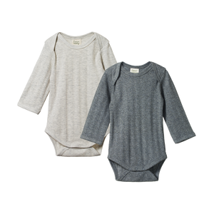 Nature Baby 2 Pack Derby Long Sleeve Bodysuits (Charcoal Marl/Light Grey Marl)