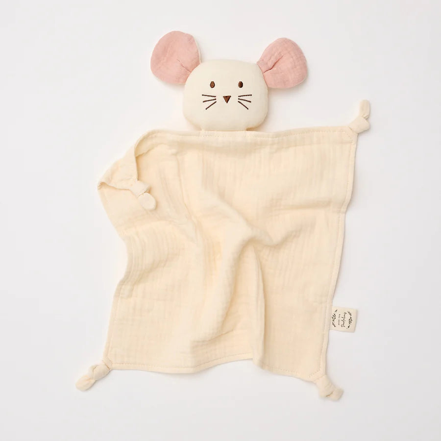 Over the Dandelions Organic Muslin Mouse Lovey Milk with Blush ears