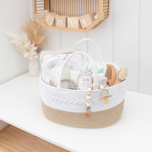 Load image into Gallery viewer, Living Textiles 100% Cotton Rope Nappy Caddy - Natural/White
