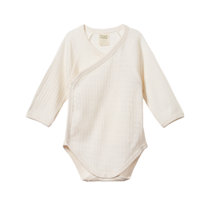 Nature Baby Merino Pointelle Long Sleeve Kimono Bodysuit - Natural
