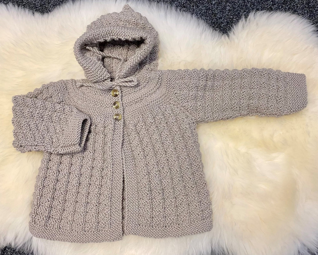 100% Pure Wool Hooded Jacket - Oatmeal - Size approx 9 months-2 years