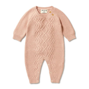 Wilson & Frenchy Knitted Cable Growsuit - Rose - Size 0-3 months Only