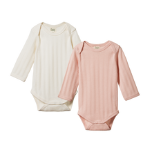 Load image into Gallery viewer, Nature Baby 2 Pack Derby Long Sleeve Bodysuits (Natural/Rose Bud)
