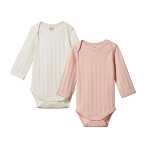 Nature Baby 2 Pack Derby Long Sleeve Bodysuits (Natural/Rose Bud)