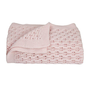 Living Textiles 100% Cotton Lattice Knit Baby Shawl/Blanket - Blush