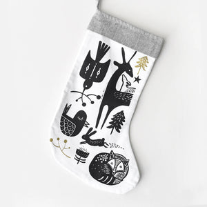 Wee Gallery Winter Animals Christmas Stocking - Black on White
