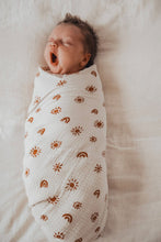 Load image into Gallery viewer, Over the Dandelions Organic Muslin Swaddle - Sunny Print Sand/Amber
