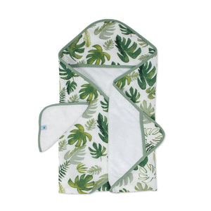 Little Unicorn Hooded Towel & Wash Cloth Set - Tropical Leaf