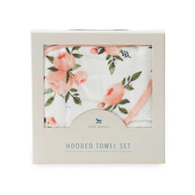 Load image into Gallery viewer, Little Unicorn Hooded Towel &amp; Wash Cloth Set - Watercolour Roses
