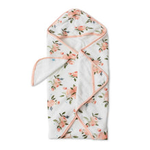 Load image into Gallery viewer, Little Unicorn Hooded Towel &amp; Wash Cloth Set - Watercolour Roses
