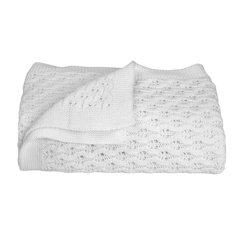 Living Textiles 100% Cotton Lattice Knit Baby Shawl/Blanket - Pure White